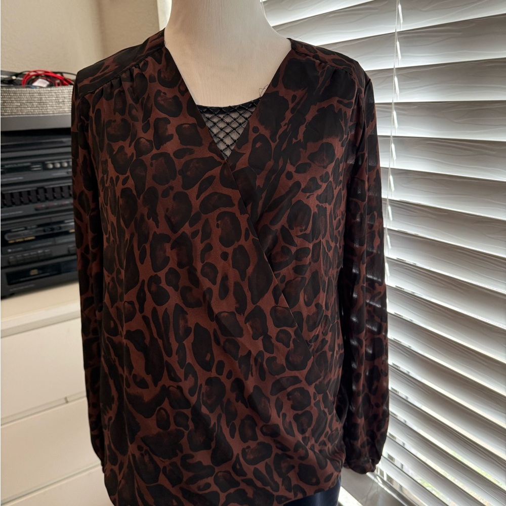 Tahari Brown Animal Print Blouse